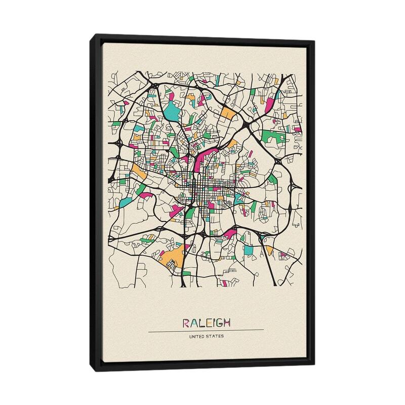 iCanvas "Raleigh, North Carolina Map" by Ayse Deniz Akerman Framed